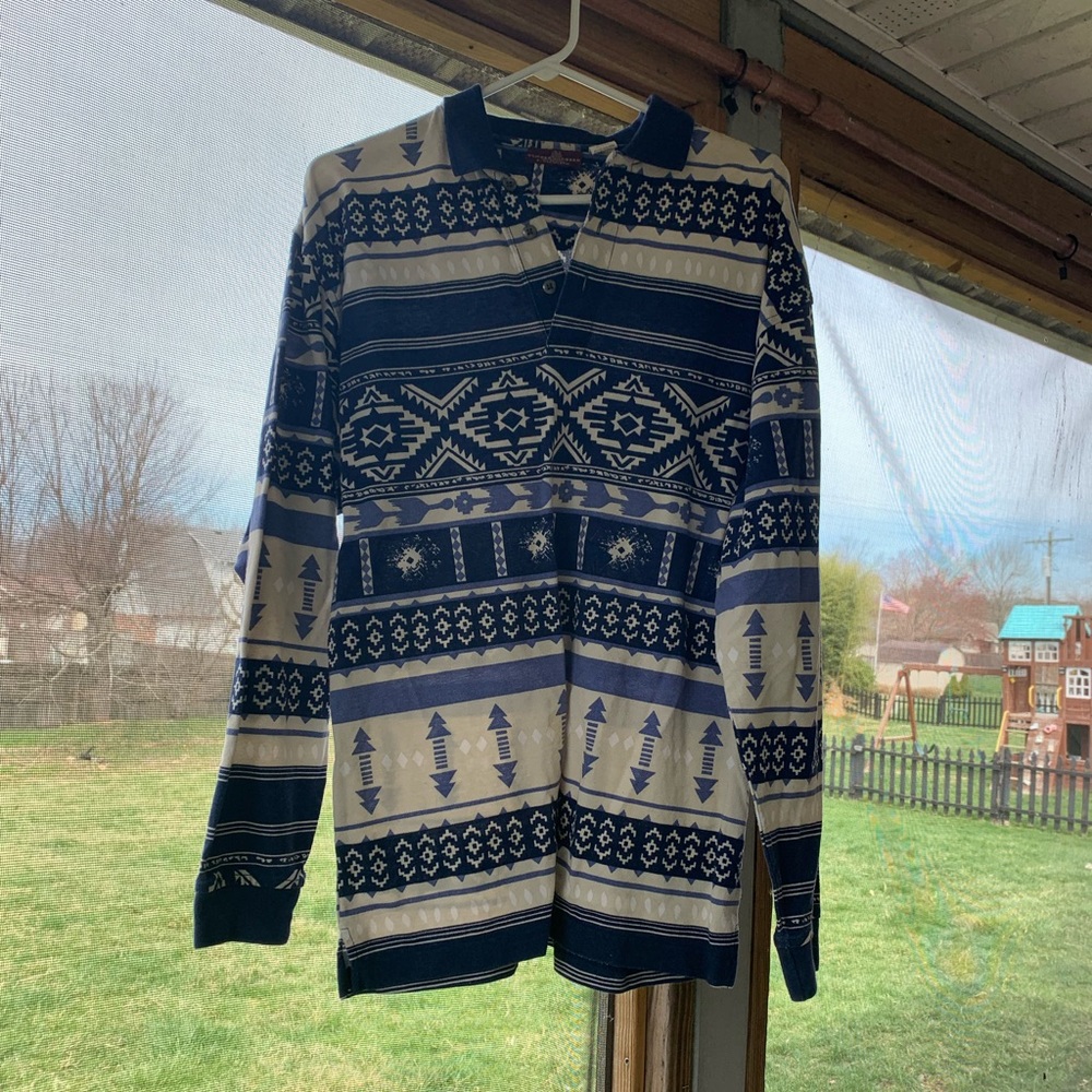 Vintage Men’s Timber Creek by Wrangler Navajo Style Print L/S Polo